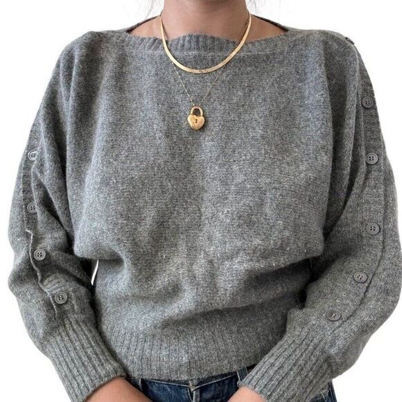 Vintage 1980s Womens Gray Angora Wool Blend Cropped Fuzzy Soft Sweater sz M - Picture 6 of 8